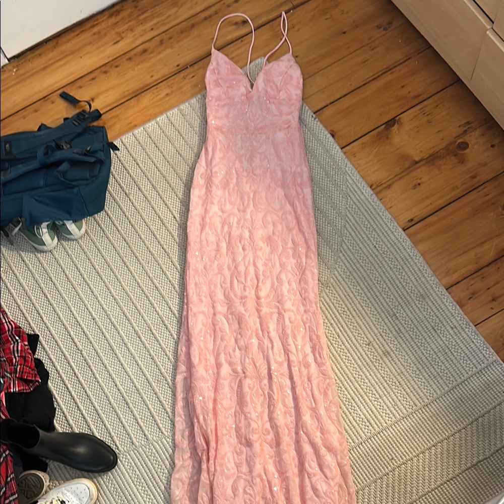 windsor pink sequin prom dress